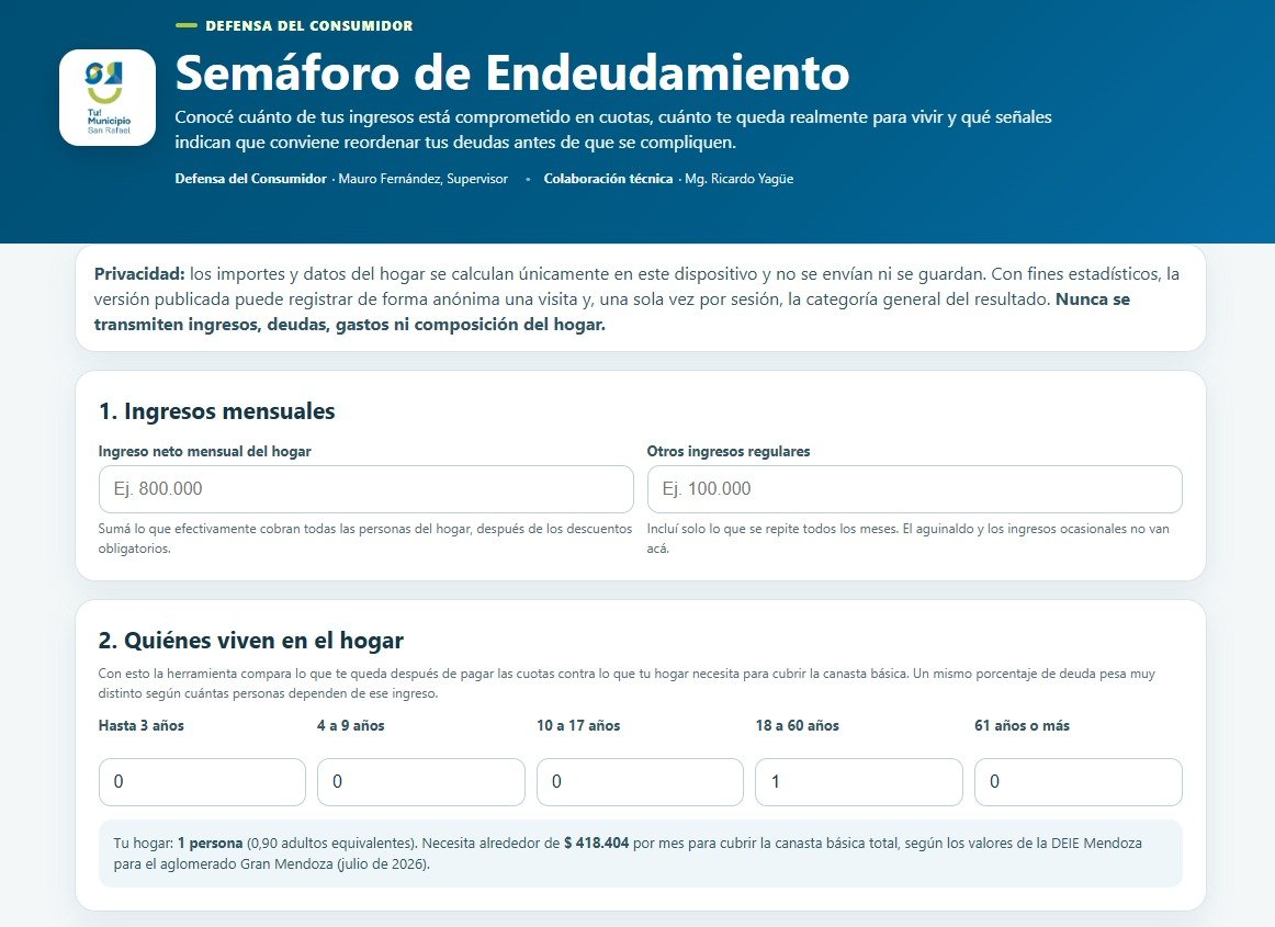 "SEMÁFORO DE ENDEUDAMIENTO”:  DEFENSA DEL CONSUMIDOR SAN RAFAEL LANZÓ UNA HERRAMIENTA GRATUITA PARA CONOCER LA SALUD FINANCIERA DE LAS FAMILIAS